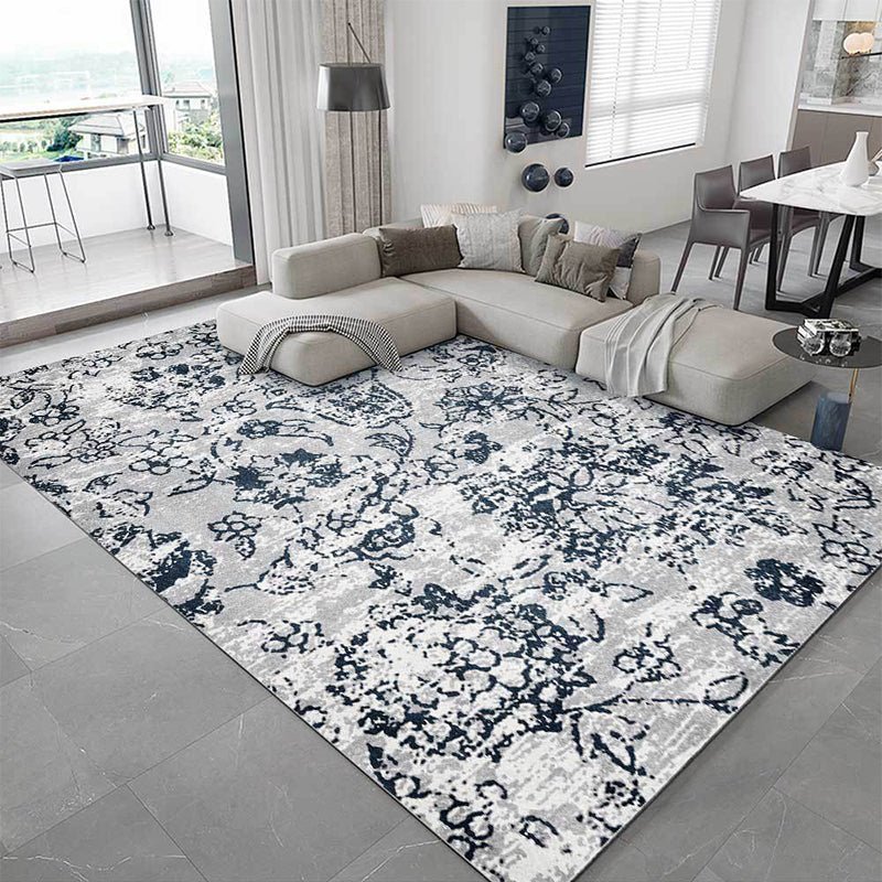 Lisslune | Gray Shabby Chic Rug Polyester Floral Pattern Rug Machine Washable Non-Slip Backing Rug for the Living Room