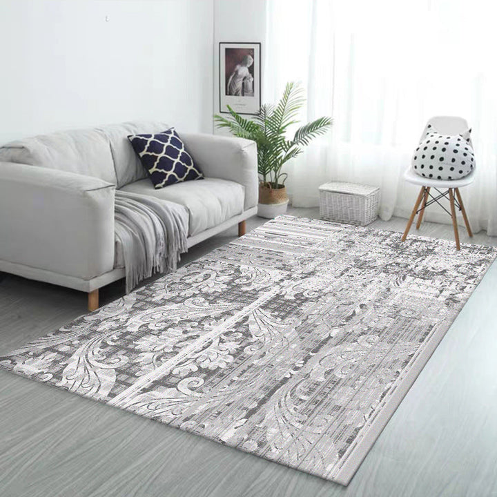 Lisslune | Classic Paisley Pattern Rug Gray Vintage Rug Polyester Washable Non-Slip Back Rug for Bedroom
