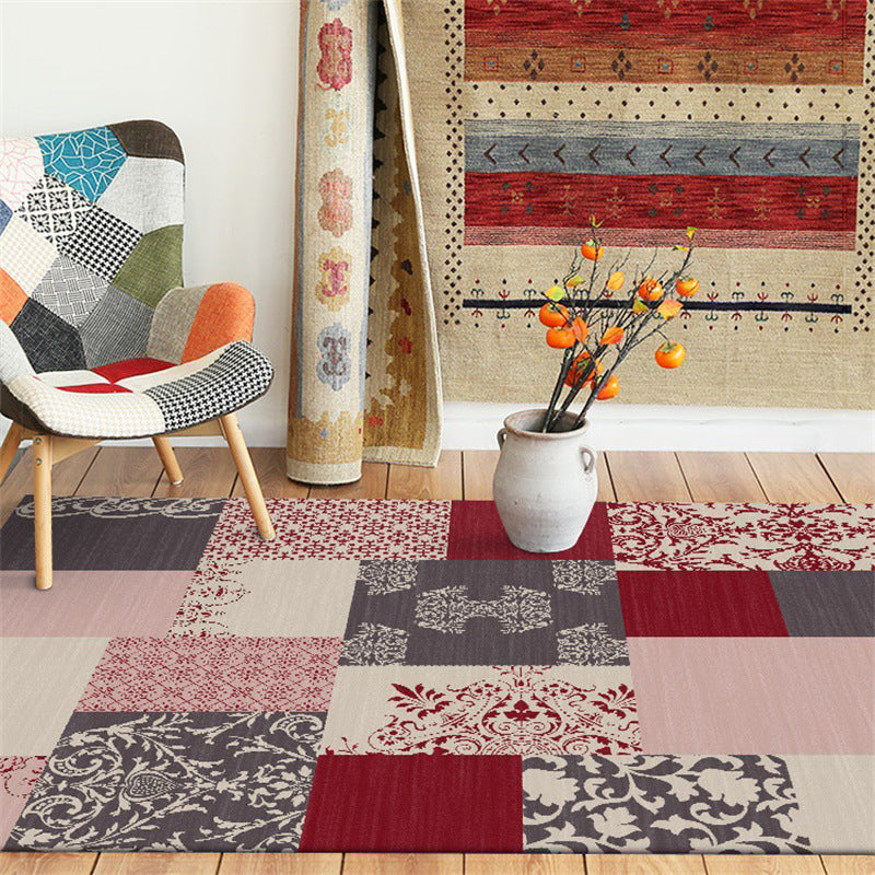 Lisslune | Shabby Chic Paisley Pattern Rug Pink and Red Polyester Rug Machine Washable Non-Slip Back Area Rug for Living Room