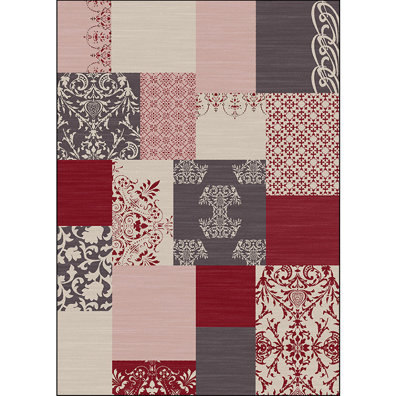 Lisslune | Shabby Chic Paisley Pattern Rug Pink and Red Polyester Rug Machine Washable Non-Slip Back Area Rug for Living Room
