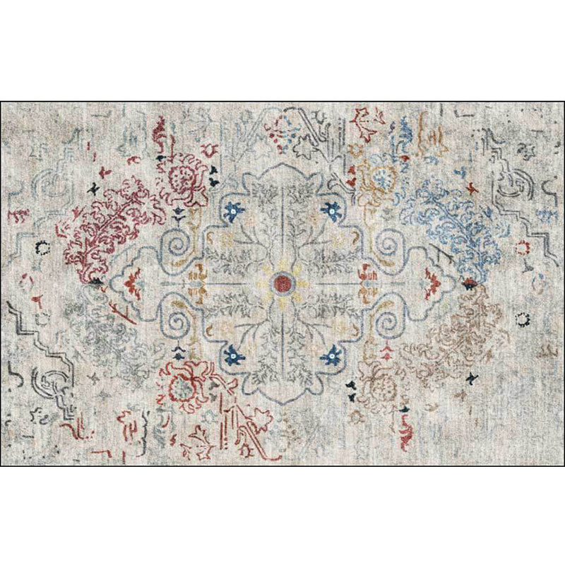 Lisslune | Gray Shabby Chic Rug Polyester Medallion Pattern Rug Machine Washable Non-Slip Back Rug for Living Room