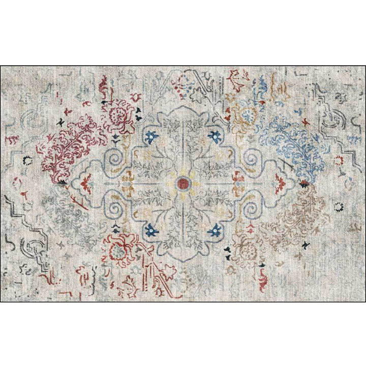 Lisslune | Gray Shabby Chic Rug Polyester Medallion Pattern Rug Machine Washable Non-Slip Back Rug for Living Room