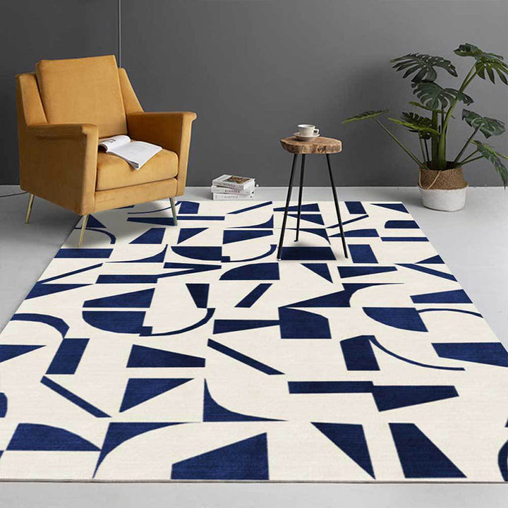 Lisslune | Stylish Abstract Rug Blue and Beige Casual Rug Polyester Machine Washable Non-Slip Rug for Bedroom