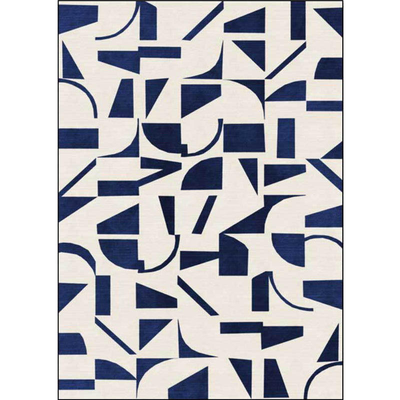 Lisslune | Stylish Abstract Rug Blue and Beige Casual Rug Polyester Machine Washable Non-Slip Rug for Bedroom