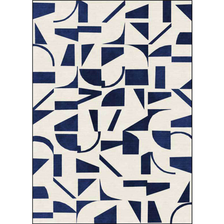 Lisslune | Stylish Abstract Rug Blue and Beige Casual Rug Polyester Machine Washable Non-Slip Rug for Bedroom
