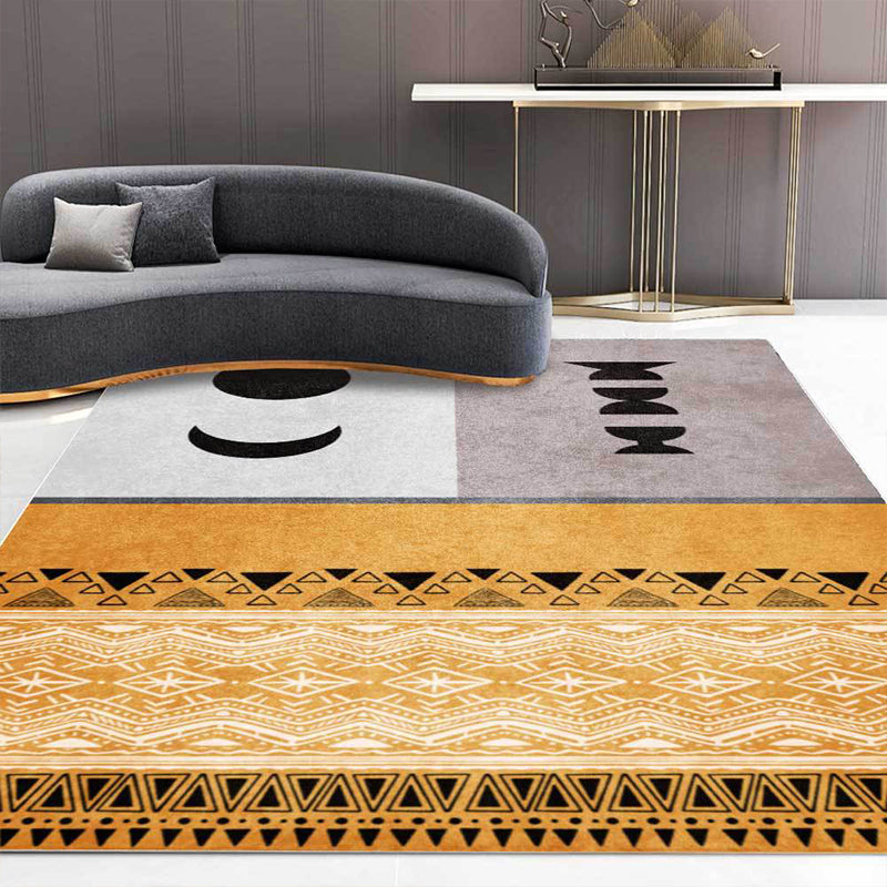 Lisslune | Funky Tribal Print Carpet Yellow Vintage Carpet Polyester Machine Washable Anti-Slip Rug for Bedroom
