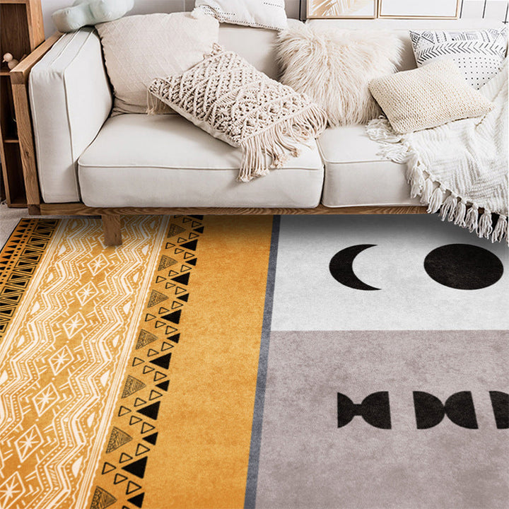 Lisslune | Funky Tribal Print Carpet Yellow Vintage Carpet Polyester Machine Washable Anti-Slip Rug for Bedroom