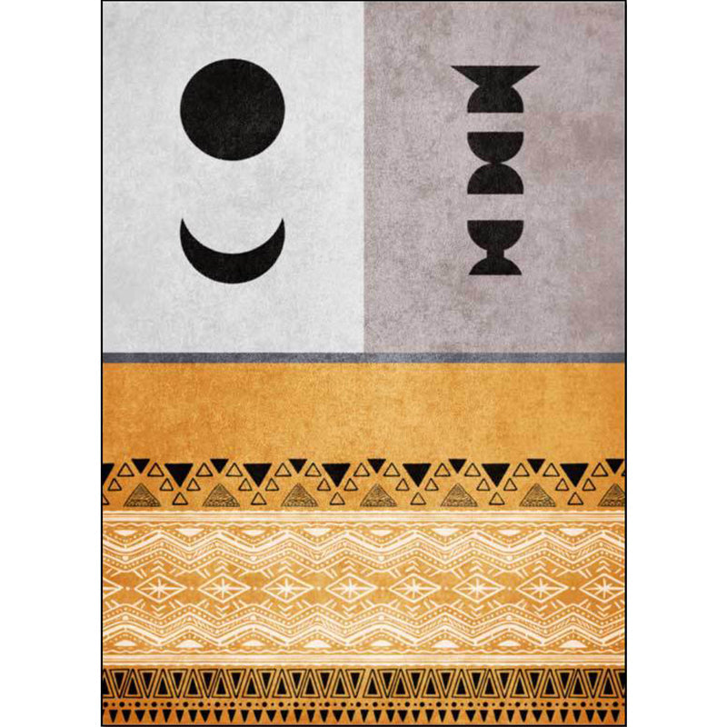 Lisslune | Funky Tribal Print Carpet Yellow Vintage Carpet Polyester Machine Washable Anti-Slip Rug for Bedroom