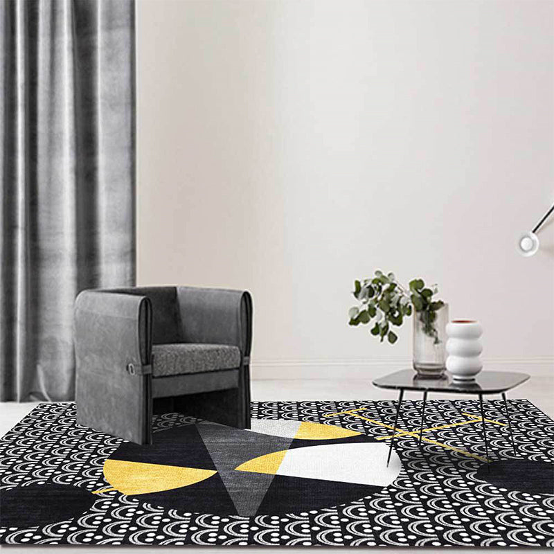 Lisslune | Black modern carpet polyester abstract carpet machine washable non-slip backing carpet for the living room