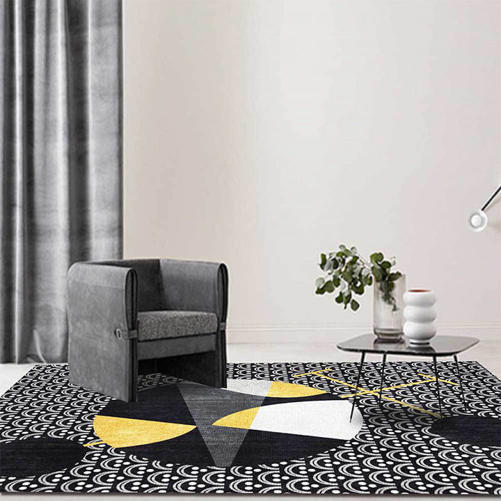 Lisslune | Black modern carpet polyester abstract carpet machine washable non-slip backing carpet for the living room