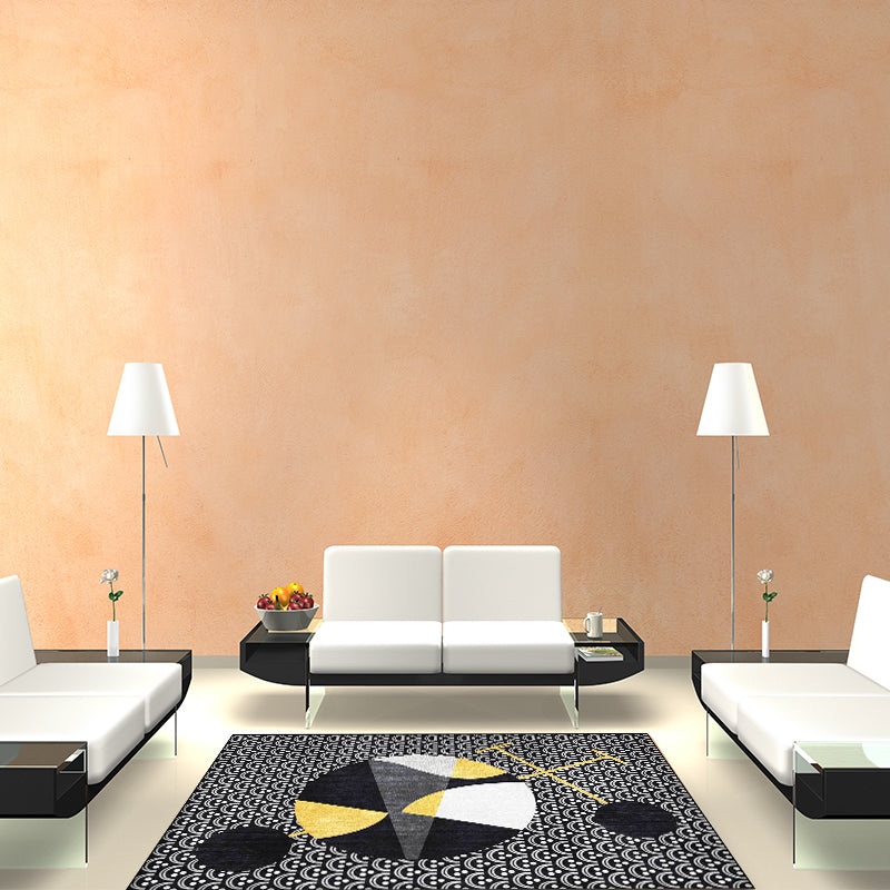 Lisslune | Black modern carpet polyester abstract carpet machine washable non-slip backing carpet for the living room