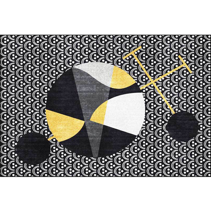 Lisslune | Black modern carpet polyester abstract carpet machine washable non-slip backing carpet for the living room