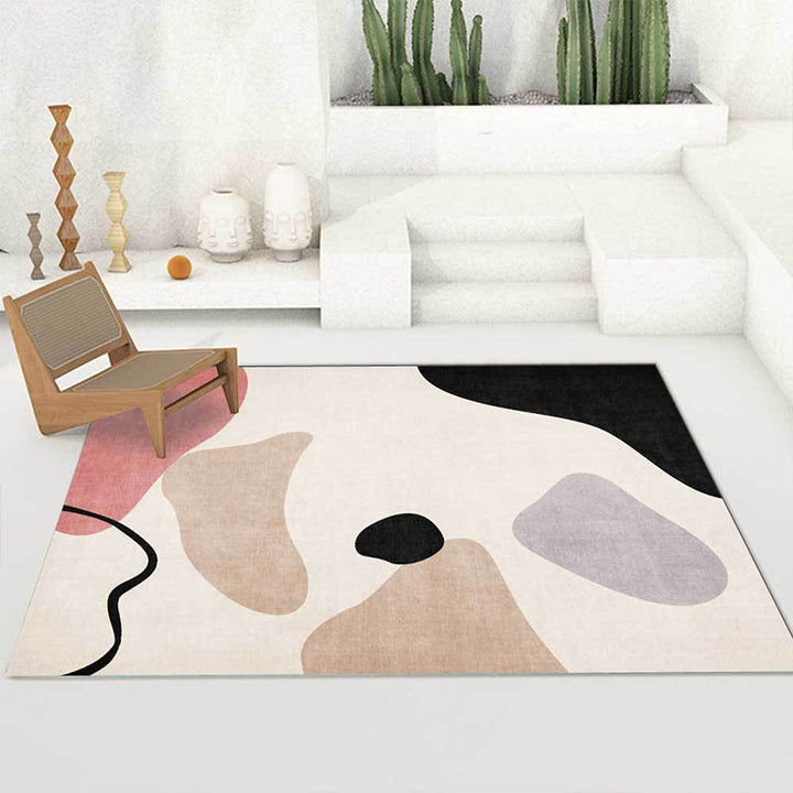 Lisslune | Unique abstract color block carpet Beige Multicolor simple rug Polyester machine washable non-slip rug for bedroom