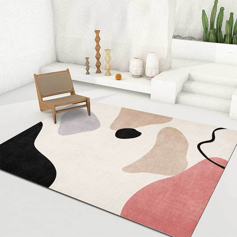 Lisslune | Unique abstract color block carpet Beige Multicolor simple rug Polyester machine washable non-slip rug for bedroom
