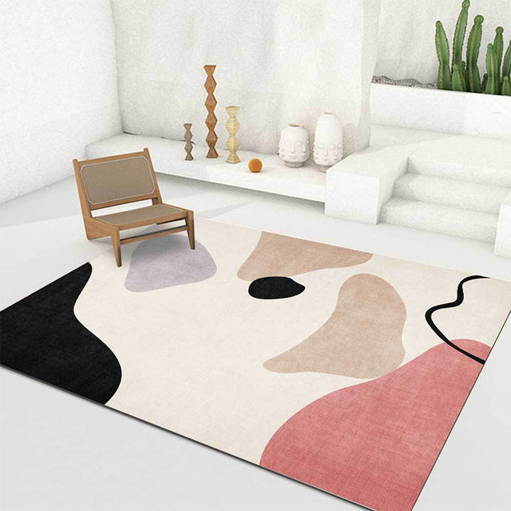 Lisslune | Unique abstract color block carpet Beige Multicolor simple rug Polyester machine washable non-slip rug for bedroom