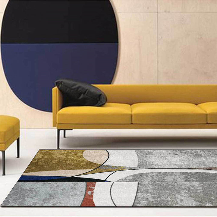 Lisslune | Novelty Abstract Area Rug Gray and Gold Polyester Rug Washable Non-Slip Backing Rug for Living Room