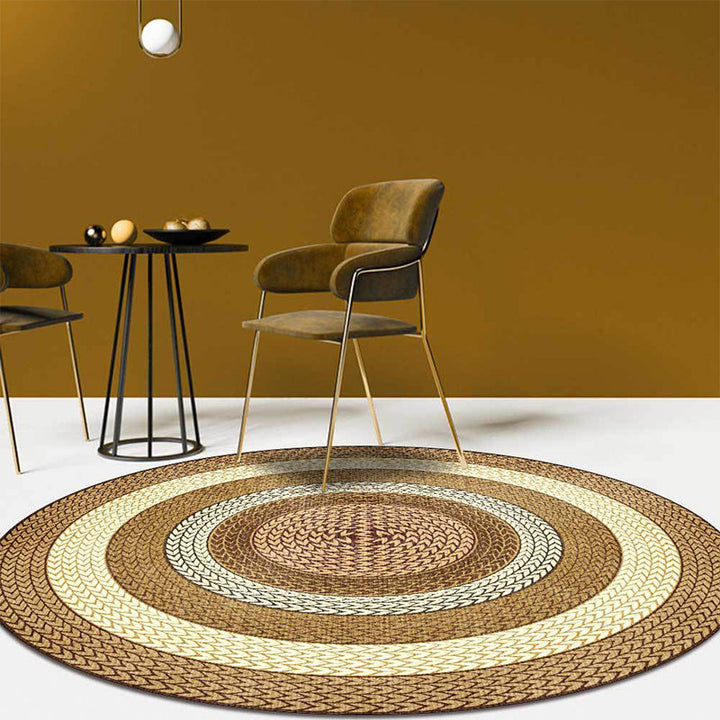 Lisslune | Rustic Concentric Circles Pattern Carpet Yellow and Green Polyester Carpet Machine Washable Non-Slip Carpet for Living Room