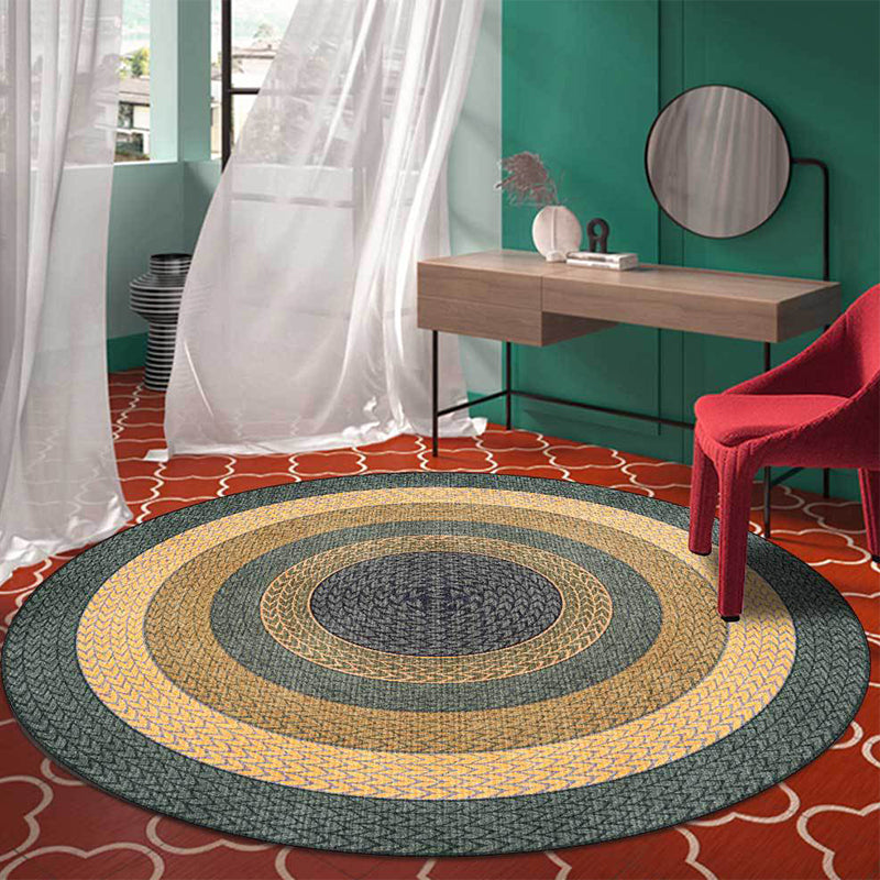 Lisslune | Rustic Concentric Circles Pattern Carpet Yellow and Green Polyester Carpet Machine Washable Non-Slip Carpet for Living Room
