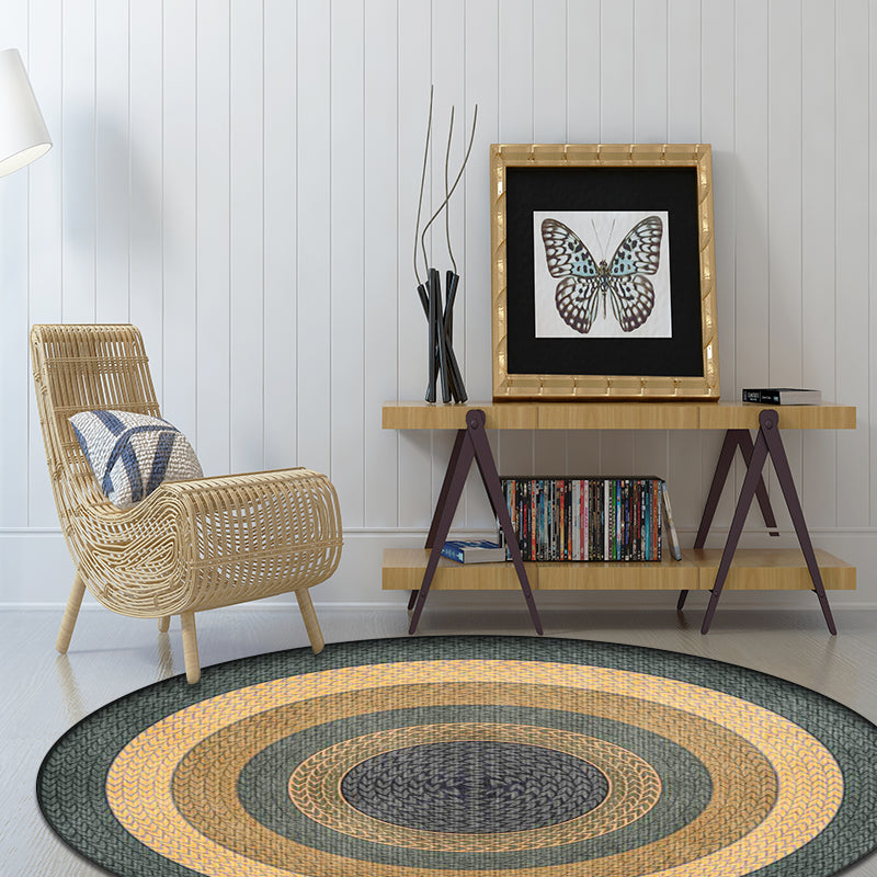 Lisslune | Rustic Concentric Circles Pattern Carpet Yellow and Green Polyester Carpet Machine Washable Non-Slip Carpet for Living Room