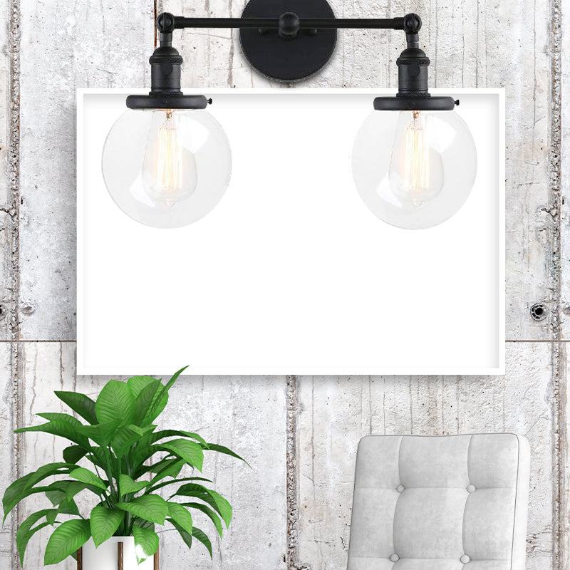 Lisslune | Round Living Room Wall Light Industrial Clear Glass 2-Lamp Black/Brass Wall Lamp for the Office