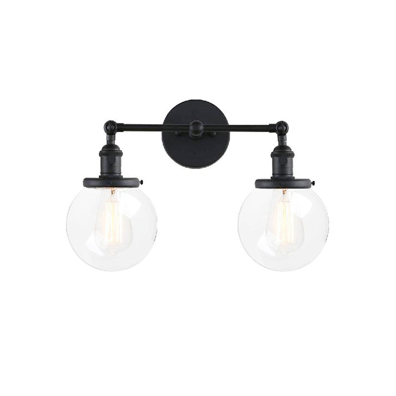 Lisslune | Round Living Room Wall Light Industrial Clear Glass 2-Lamp Black/Brass Wall Lamp for the Office