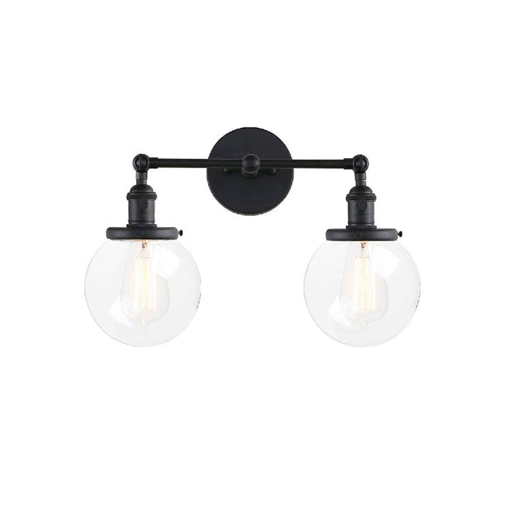 Lisslune | Round Living Room Wall Light Industrial Clear Glass 2-Lamp Black/Brass Wall Lamp for the Office