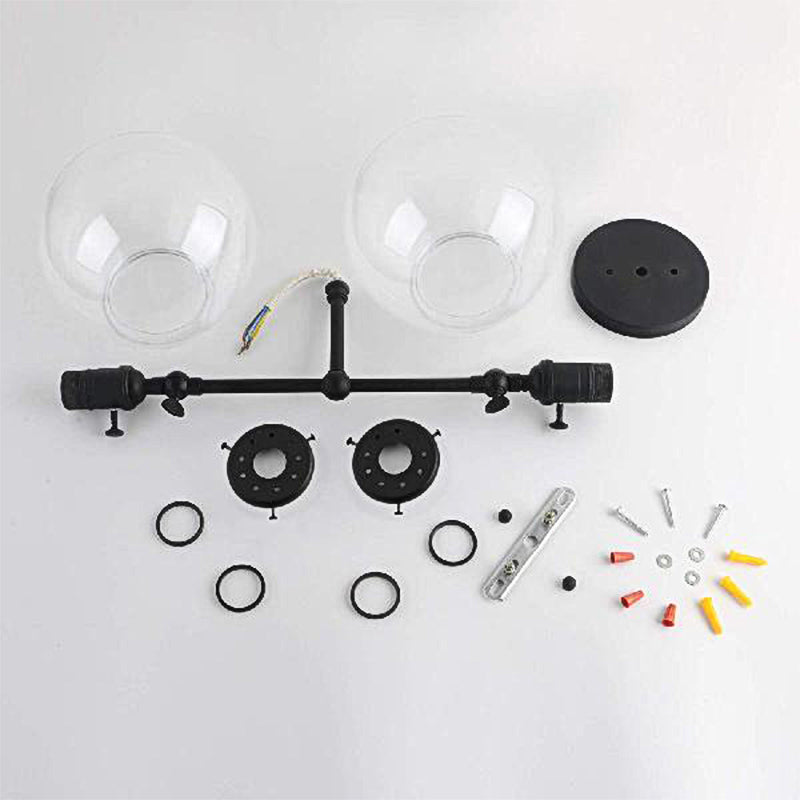 Lisslune | Round Living Room Wall Light Industrial Clear Glass 2-Lamp Black/Brass Wall Lamp for the Office
