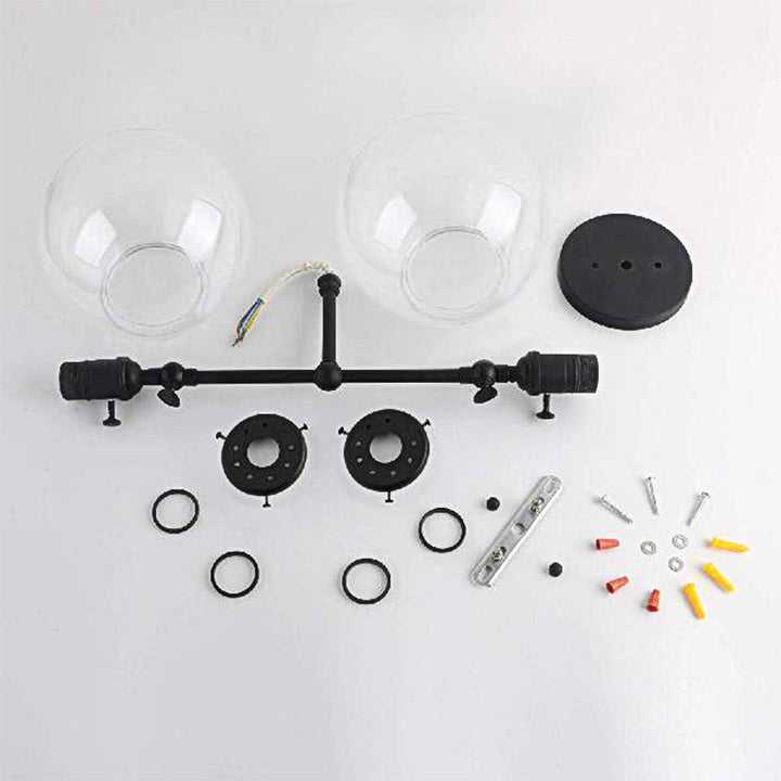 Lisslune | Round Living Room Wall Light Industrial Clear Glass 2-Lamp Black/Brass Wall Lamp for the Office