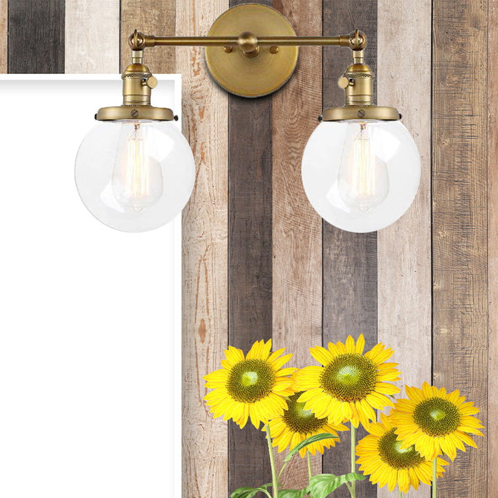 Lisslune | Round Living Room Wall Light Industrial Clear Glass 2-Lamp Black/Brass Wall Lamp for the Office