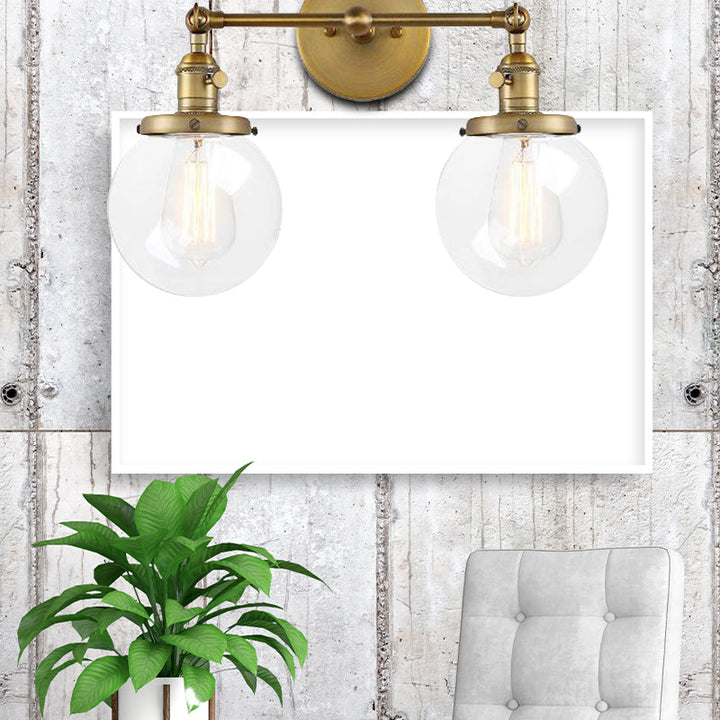 Lisslune | Round Living Room Wall Light Industrial Clear Glass 2-Lamp Black/Brass Wall Lamp for the Office