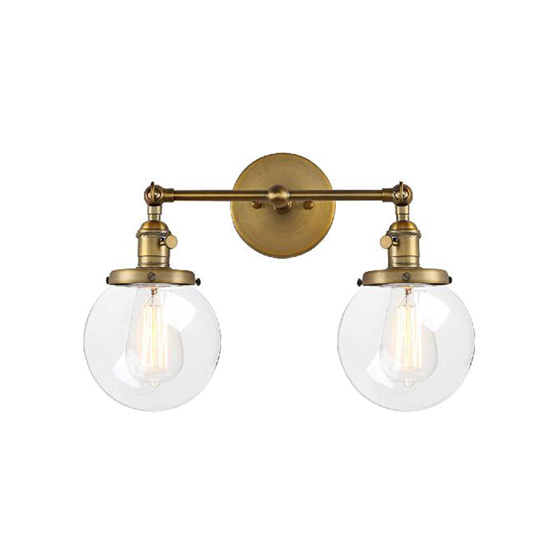 Lisslune | Round Living Room Wall Light Industrial Clear Glass 2-Lamp Black/Brass Wall Lamp for the Office