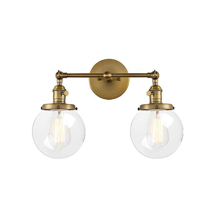 Lisslune | Round Living Room Wall Light Industrial Clear Glass 2-Lamp Black/Brass Wall Lamp for the Office