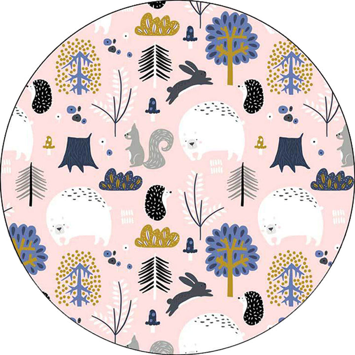 Lisslune | Children's room rug in Pink Animal Rabbit Hedgehog Bear Print Rug Polyester Non-slip Washable Rug Area