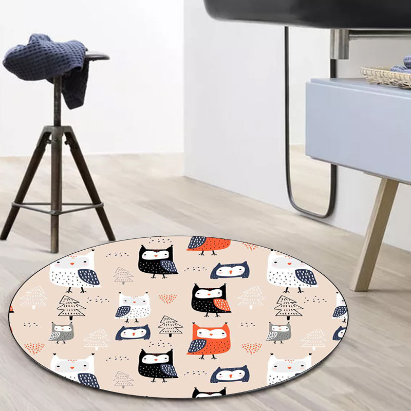 Lisslune | Stylish Children's Carpet in Pink Animals Owl Tree Pattern Carpet Polyester Machine Washable Rug for Nursery