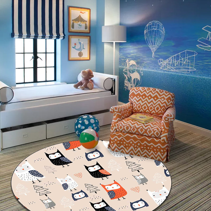 Lisslune | Stylish Children's Carpet in Pink Animals Owl Tree Pattern Carpet Polyester Machine Washable Rug for Nursery