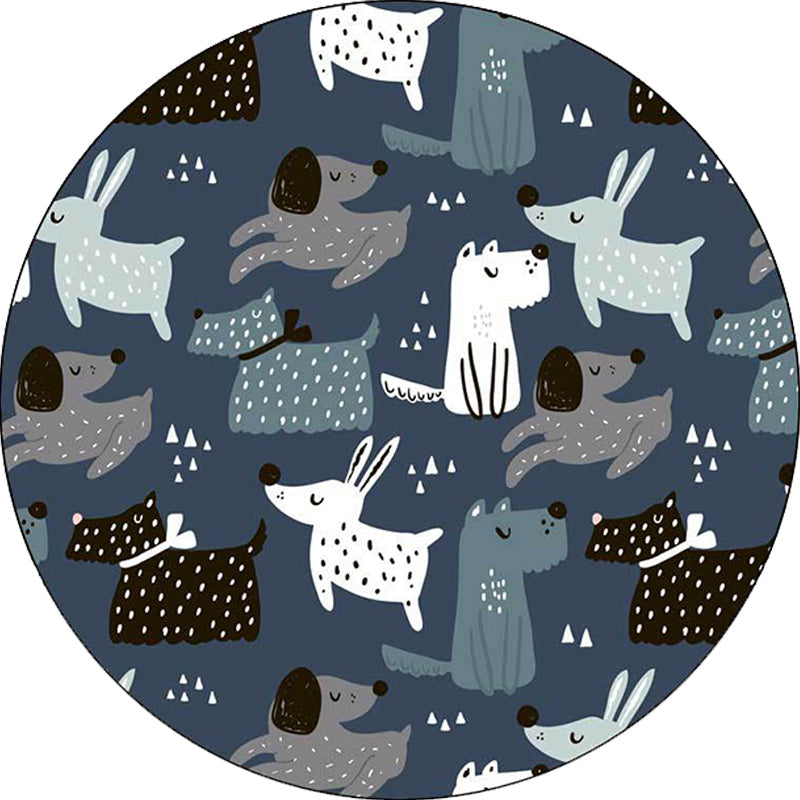 Lisslune | Casual Kids Carpet in Blue Animal Rabbit Dog Pattern Carpet Polyester Stain Resistant Washable Carpet for the Children's Room