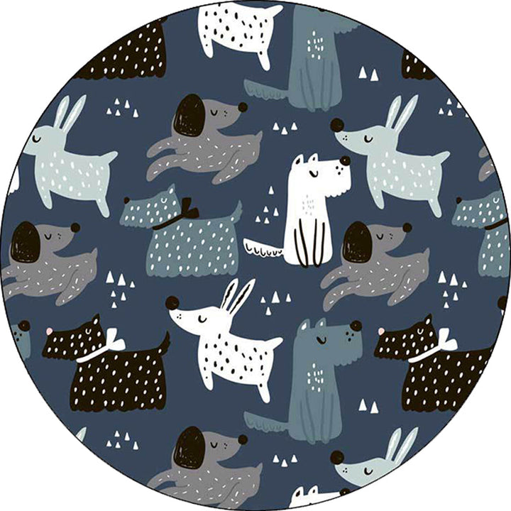 Lisslune | Casual Kids Carpet in Blue Animal Rabbit Dog Pattern Carpet Polyester Stain Resistant Washable Carpet for the Children's Room