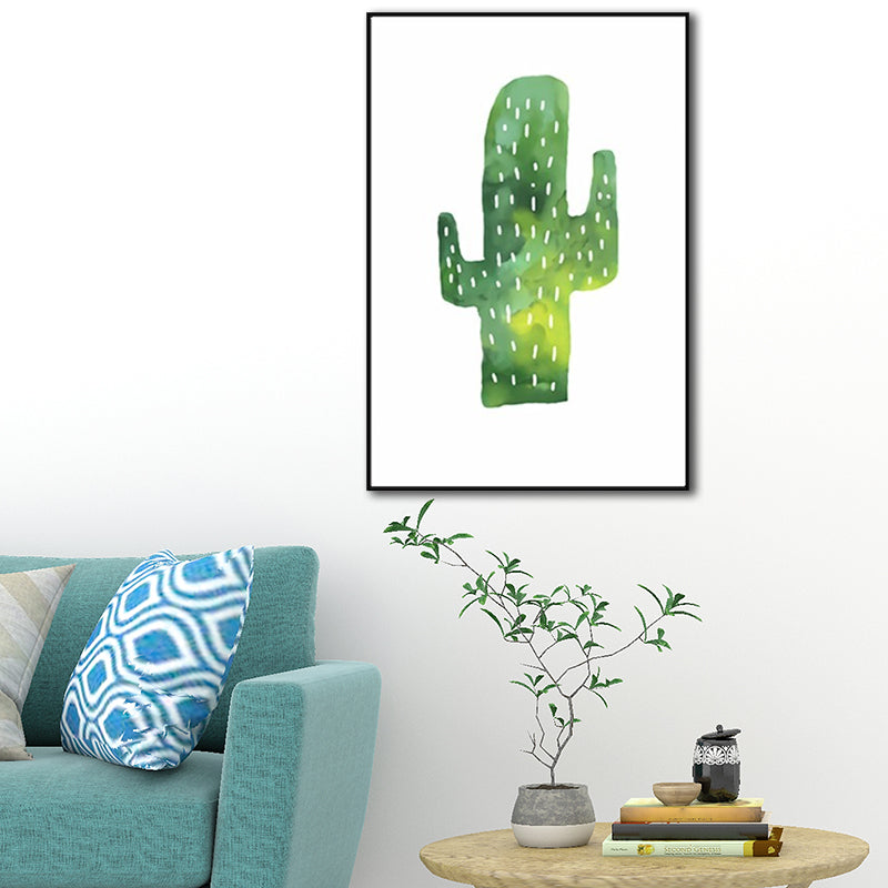 Lisslune | Tropical cactus painting art print living room canvas in green on white, texture