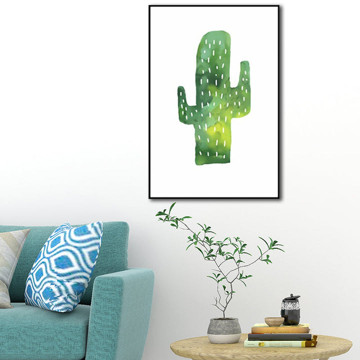 Lisslune | Tropical cactus painting art print living room canvas in green on white, texture