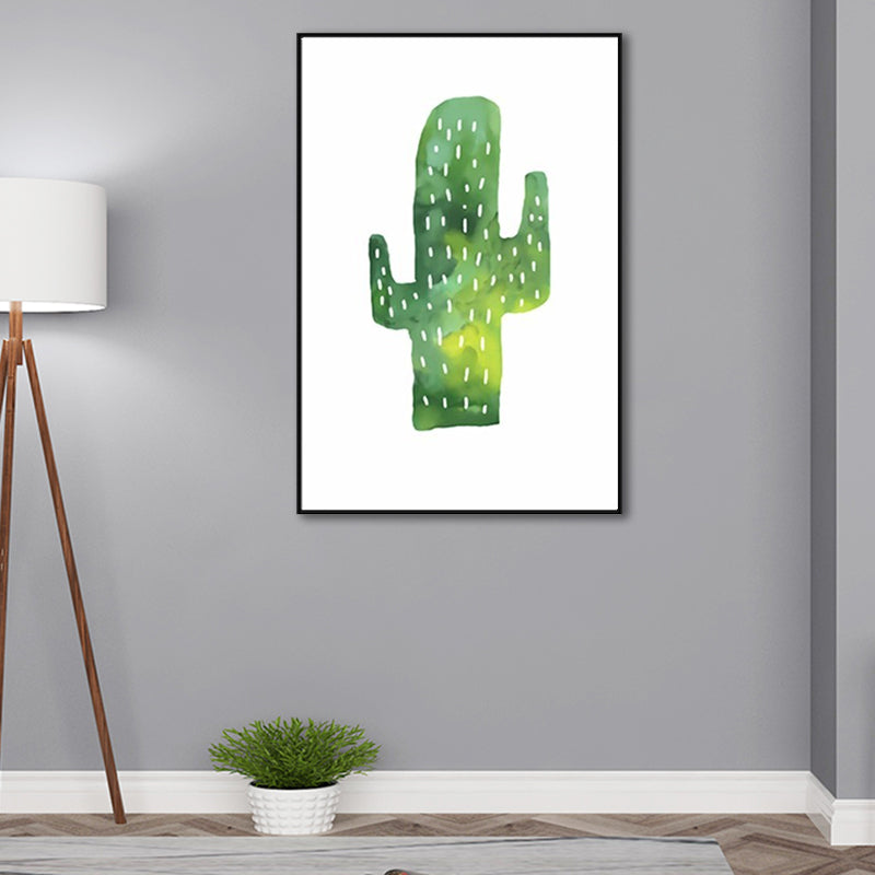 Lisslune | Tropical cactus painting art print living room canvas in green on white, texture
