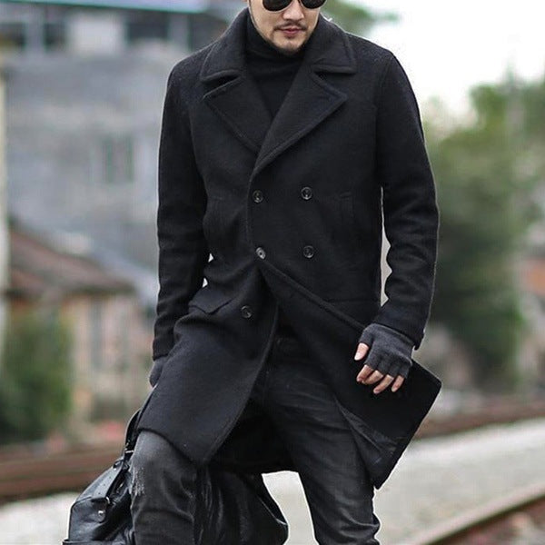 Men's elegant wool coat with double-breasted button placket and wide lapels Lisslune