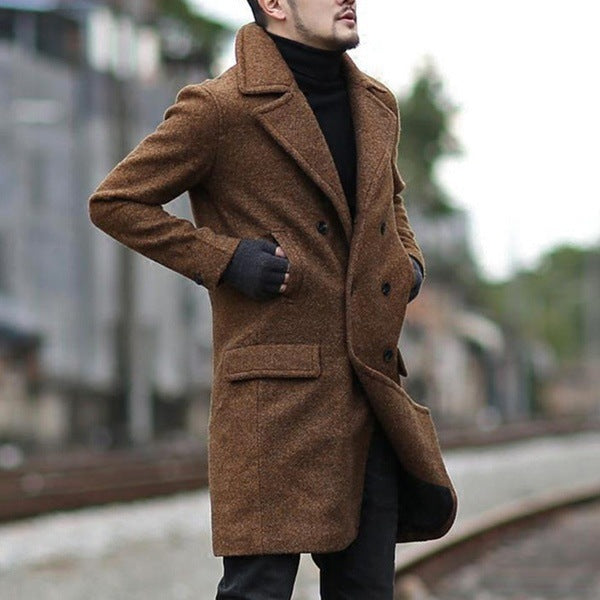 Men's elegant wool coat with double-breasted button placket and wide lapels Lisslune