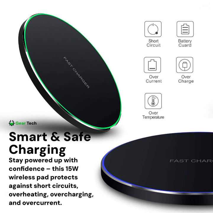 Lisslune | 15W Wireless Charging Pad for iPhone & Android – Fast Wireless Charger Base with Sleek Design for Home & Office | Apple & Samsung Compatible