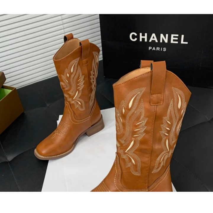 Lisslune | Western Style Boots Women with Pointed Toe and Block Heel, Cowboy Boots Women