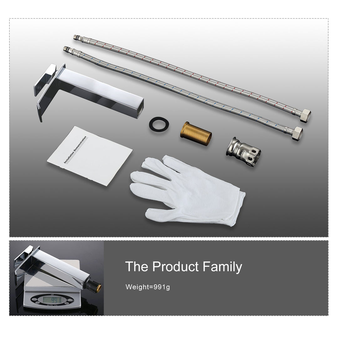 Lisslune | Waterfall taps bathroom Chrome Bath fittings High single-lever mixer Waterfall mixer tap sink
