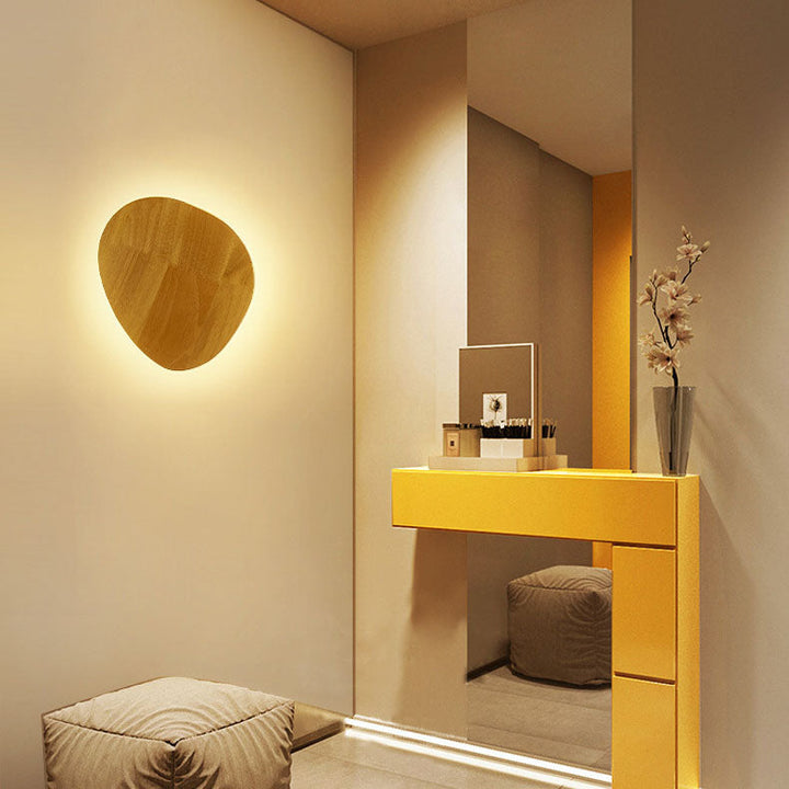 Lisslune | Modern Minimalist Round Irregular Oval Wood LED Wall Light Lamp for Living Room