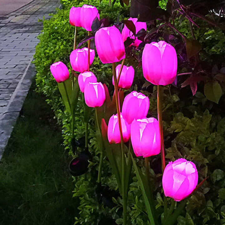 Lisslune | Solar Tulip Lawn Light Outdoor Garden LED Tulip Flower Light Ground Stake Landscape Light