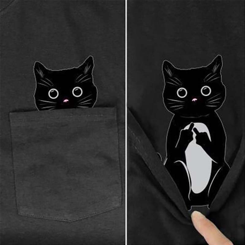 Lisslune | Pockets Middle Finger Cat T-Shirt