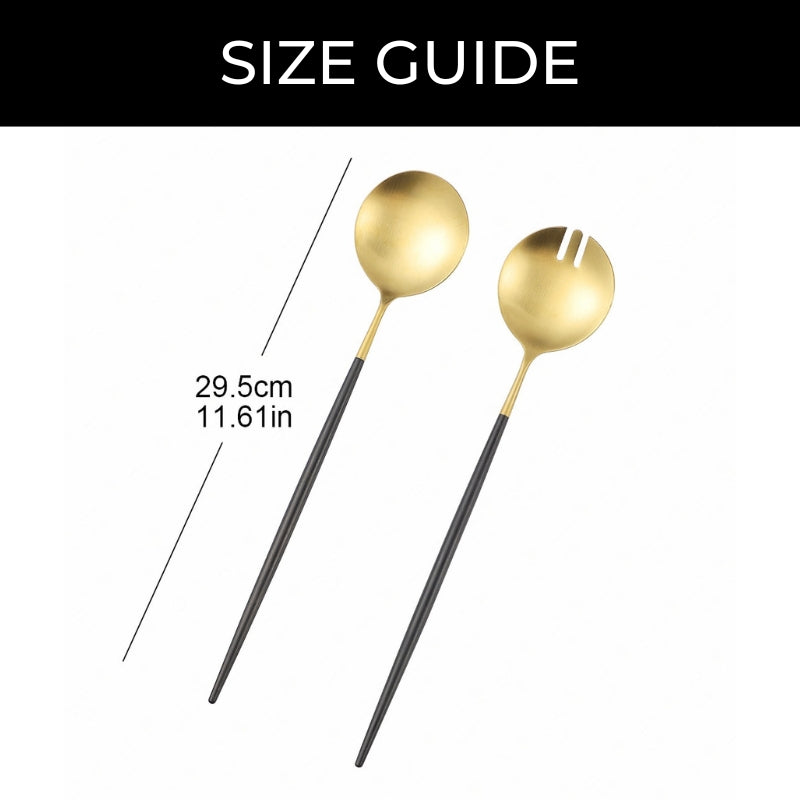 Lisslune | Black and gold salad cutlery and serving utensils set
