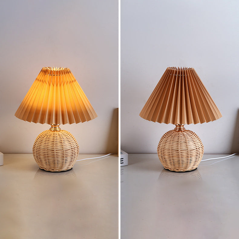 Lisslune | RattaLume Nordic LED Table Lamp | Woven Rattan & Foldable Fabric Shade | Mood Light | Decor for the Bedroom
